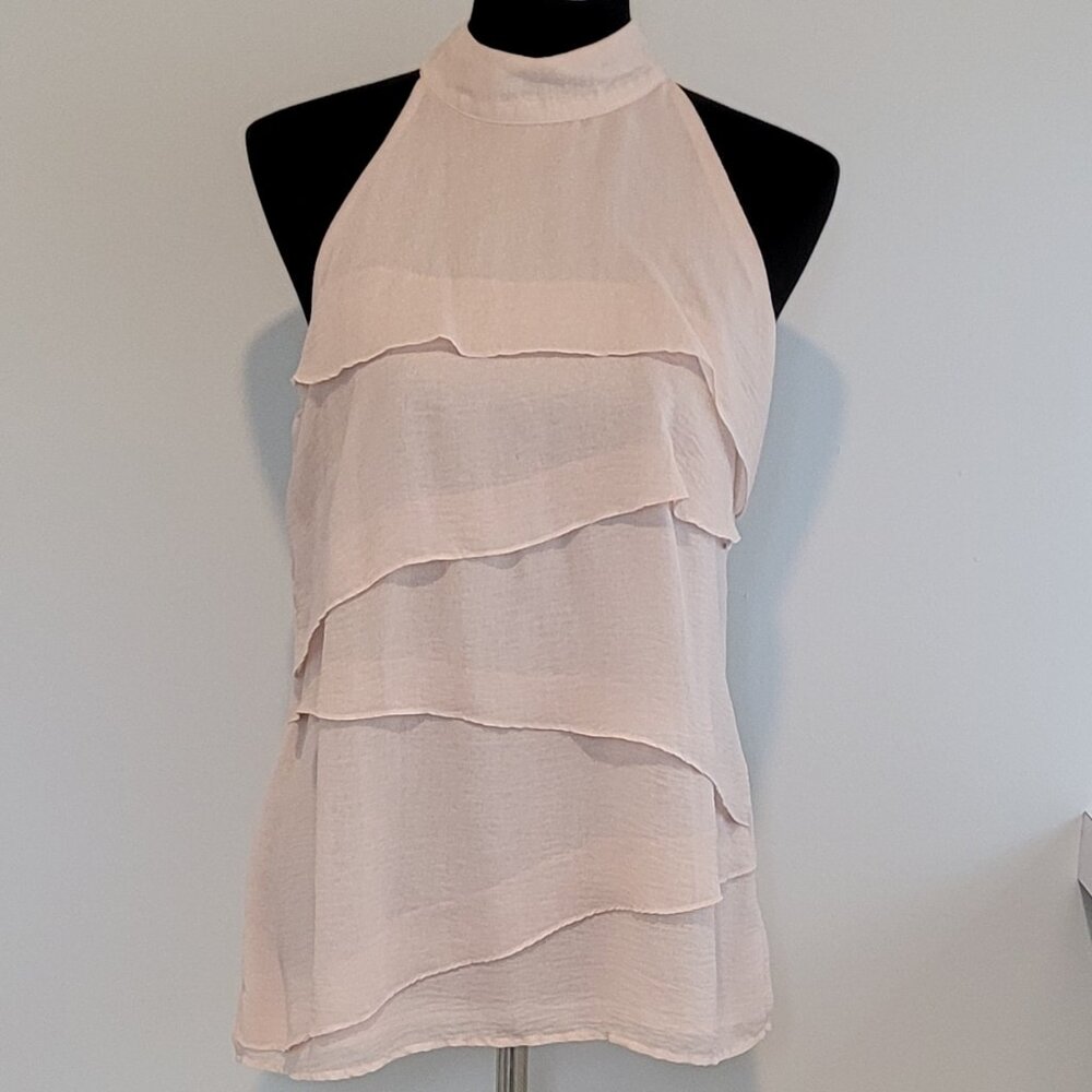 Fred David Pale Pink Halter Style Layered Blouse Size Medium